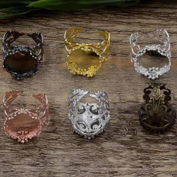 

50pc 15mm,20mm Crown ring blank with Cameo Tray,Antique Bronze/Gold/Silver Ring setting,Handmade DIY Zakka jewelry Finding