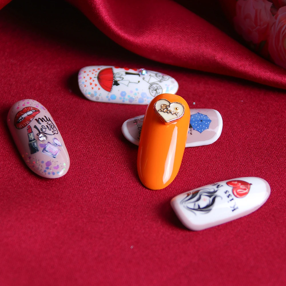 Смешанный дизайн на День святого Валентина переводные наклейки для ногтей слайдер для украшения ногтей любовь губы переводные наклейки из фольги набор SABN1069-1080