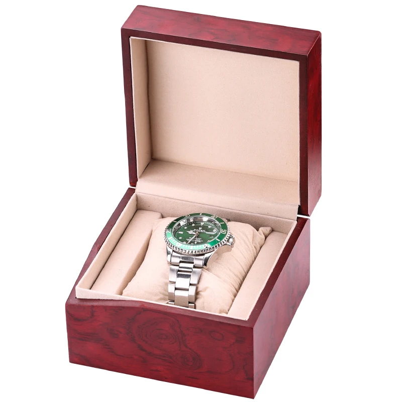 

HENGRC Wood Watches Protection Display Box High Quality 1 Grids Retro Red Wooden Watch Case Storage Box