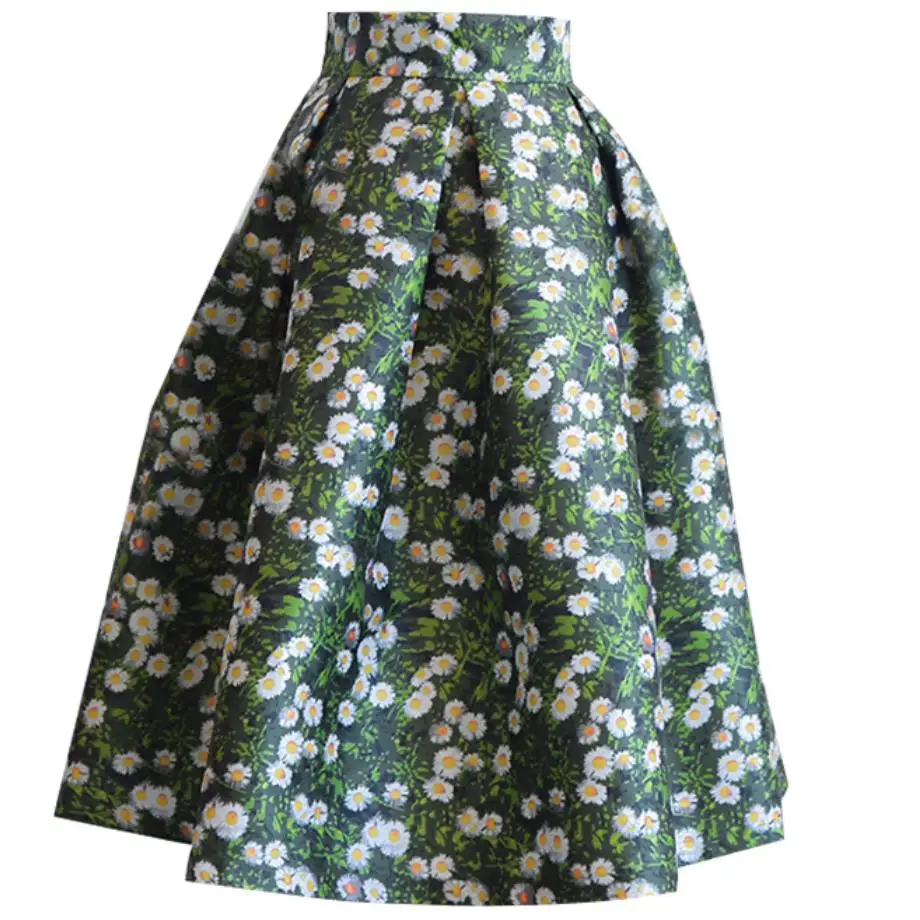 Женский жаккардовый цветочный принт Плиссированное бальное платье длиной до колена винтажная юбка Флористический с высокой талией