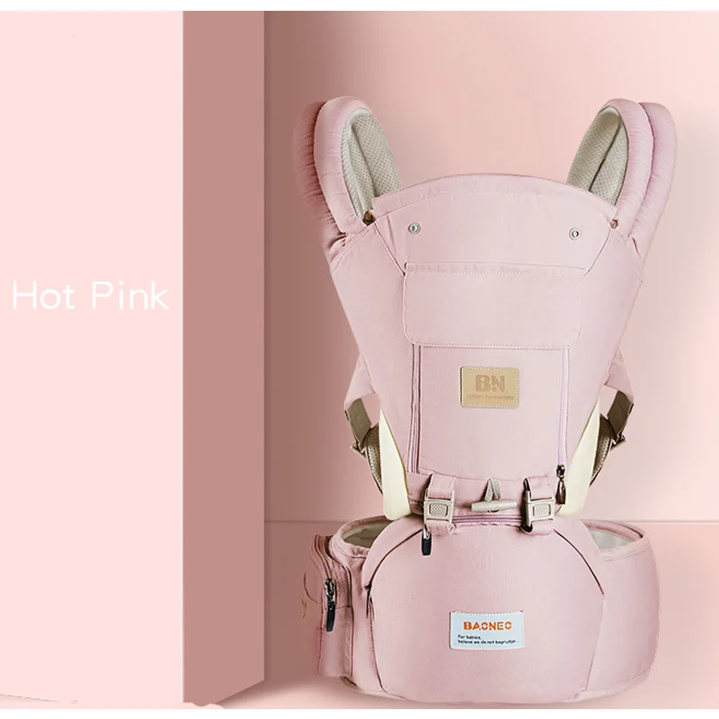 Детский Хипсит(пояс для ношения ребенка) на бретелях с лямками носить спереди новорожденных рюкзак-переноска с ремнями безопасности, многофункциональная Детская сумка кенгуру Рюкзак - Цвет: Hot Pink