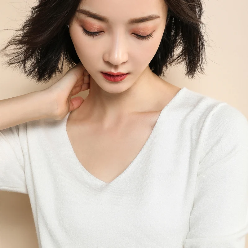 

Women Jumpers Cashmere Knitting V neck Pullovers Winter New Arrival Woman Sweaters Long Sleeve Solid Color Fashion Wool Knitwear
