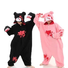 Мультфильм взрослых животных с капюшоном пижамный комплект Комбинезоны черный, розовый насилия медведь Любители Домашняя одежда этап костюм Для женщин Для мужчин пижамы