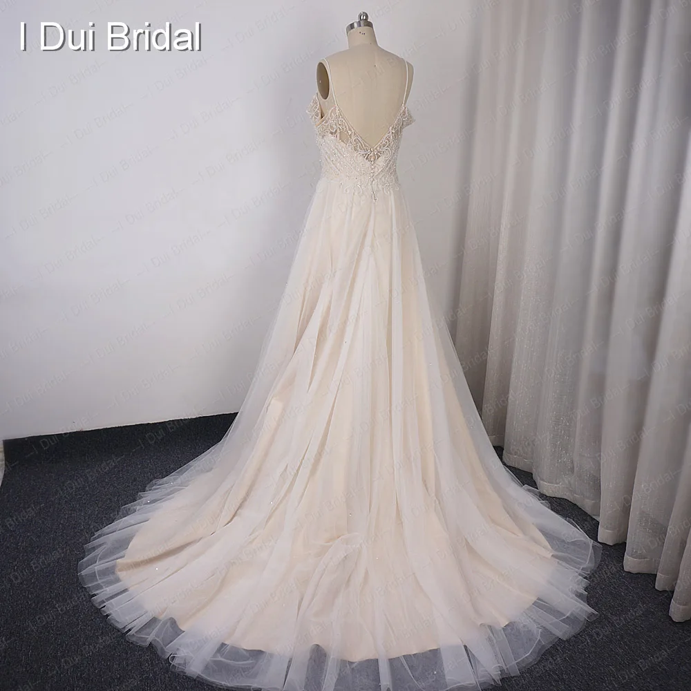 Роскошное вышитое бисером свадебное платье трапециевидной формы с открытыми плечами и бретельками свадебное платье на заказ