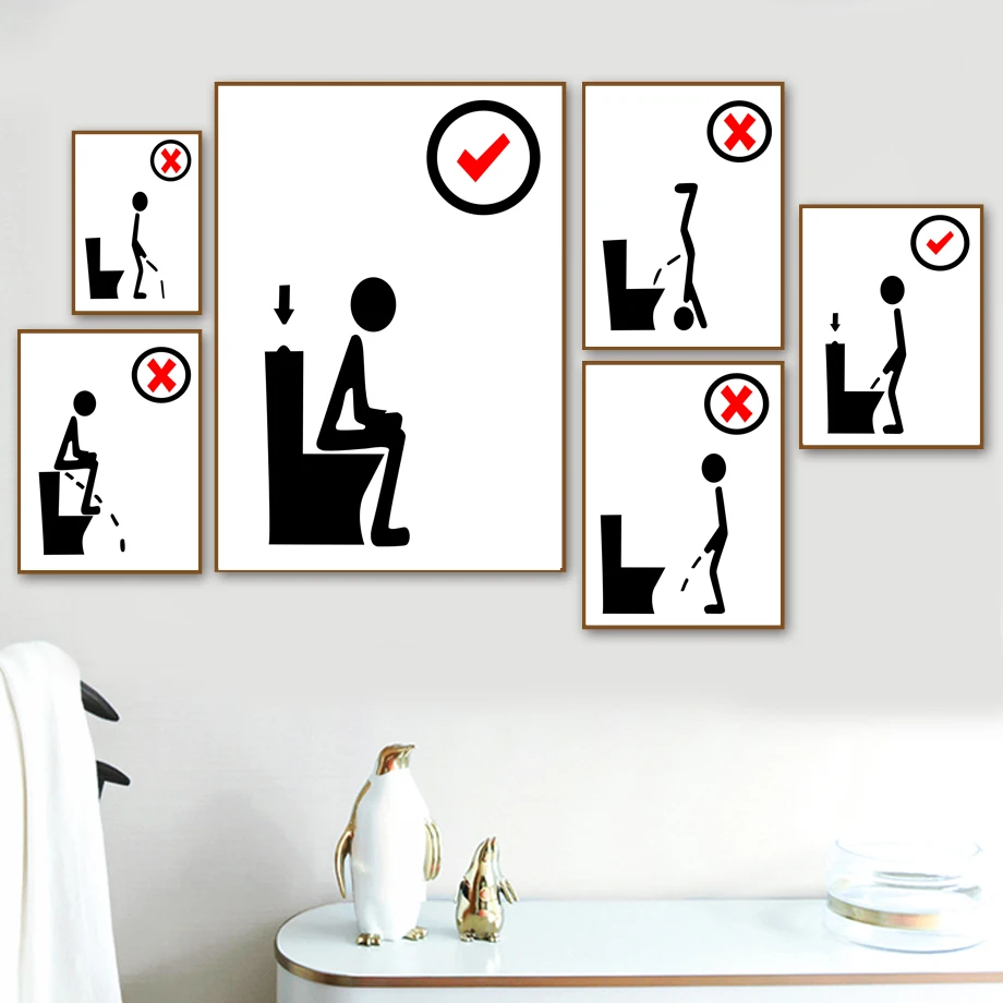 

Gohipang Toilet Funny Poster Black White Minimalism Wall Art Canvas Painting Nordic Posters And Prints Wall Picture For Bathroom