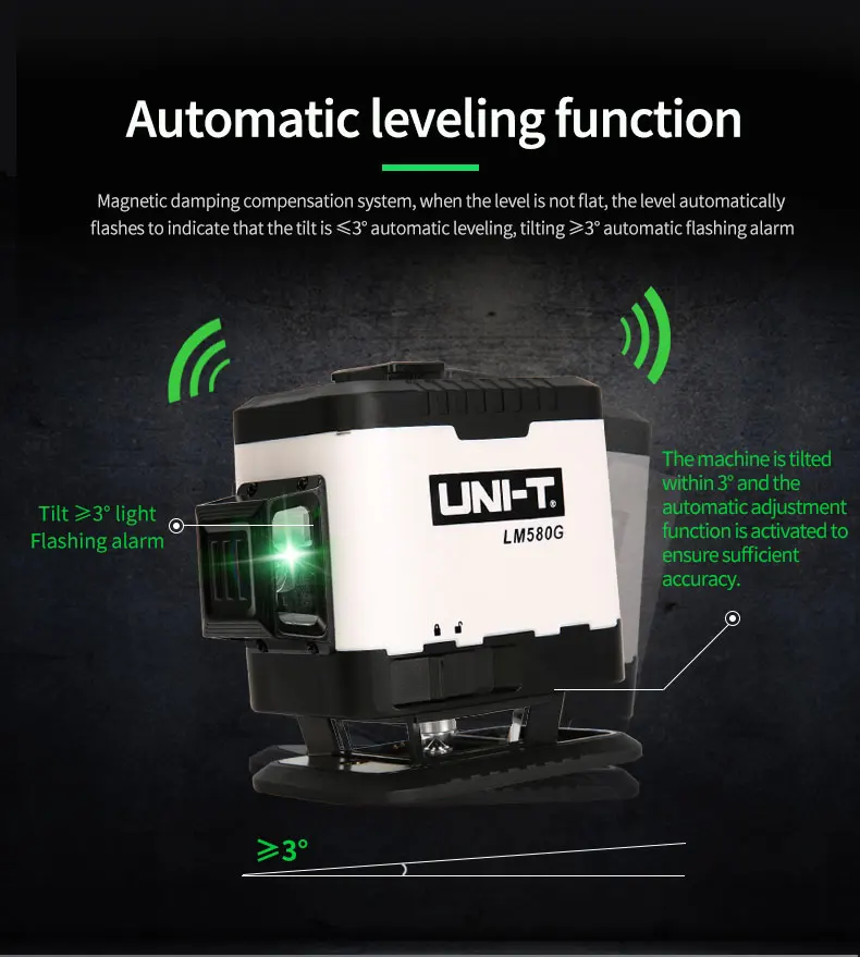 UNI-T 8 Lines 12 Lines 3D Laser Level 360 Degre Horizontal Vertical Cross Powerful Green Laser Beam LM572 LM573G LM573LD LM580G