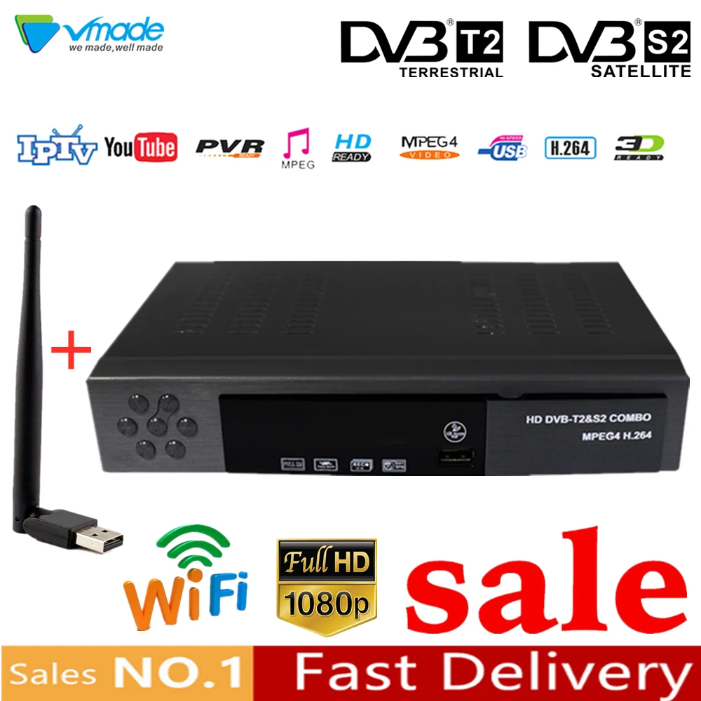 Vmade DVB T2 DVB S2 комбо-Телевизор с USB WI-FI H.264 FULL HD 1080 P MPEG2 поддержка 3D интерфейс, CCCAM, Youtube, PVR приставки