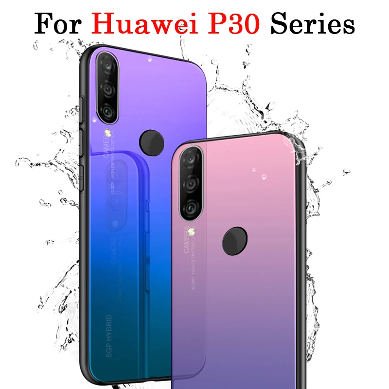 

Case On For Huawei P30 lite Glass Gradient Cover Bumper Fundas 30lite pro p 30 Hawei Huawey Light Soft Edge TPU Coque Protective