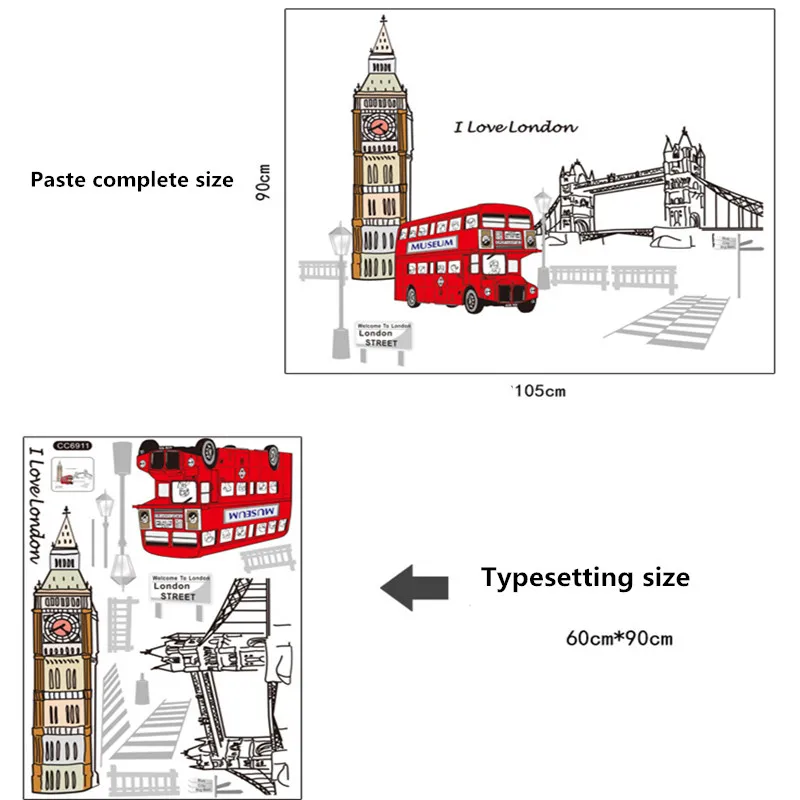 Лондонский двухэтажный автобус стикер на стену s съемный стикер креативное искусство Фреска домашний Декор украшение большое adesivo де parede