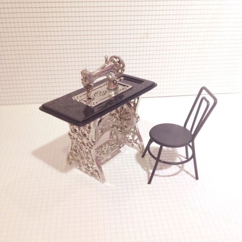 Кукольный домик стул миниатюрной швейной машины черный сплав