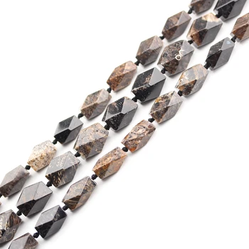 

Approx 16pcs/strand Faceted Black Coral Jades Nugget Loose Beads ,Cut Fossils Agates Stones Rectangle Jewelry Charms Pendants