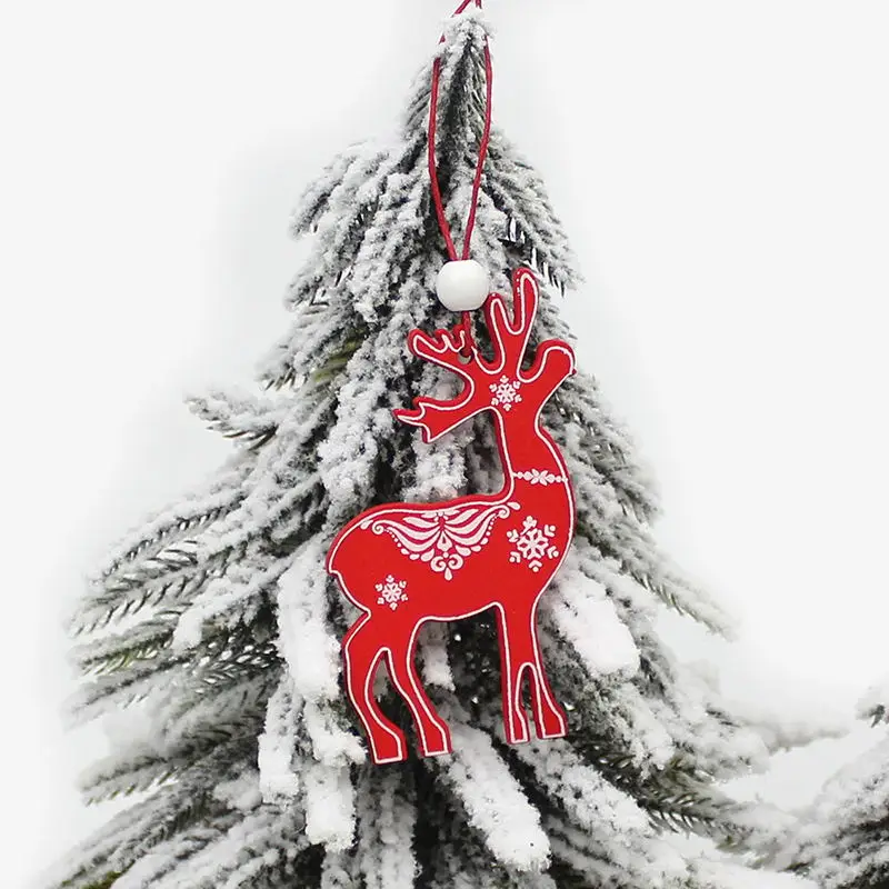 HUADODO 6Pcs Creative Printing Wooden Christmas Pendants Ornaments for Xmas Tree Hanging Ornament Party Christmas Decoration - Color: Deer