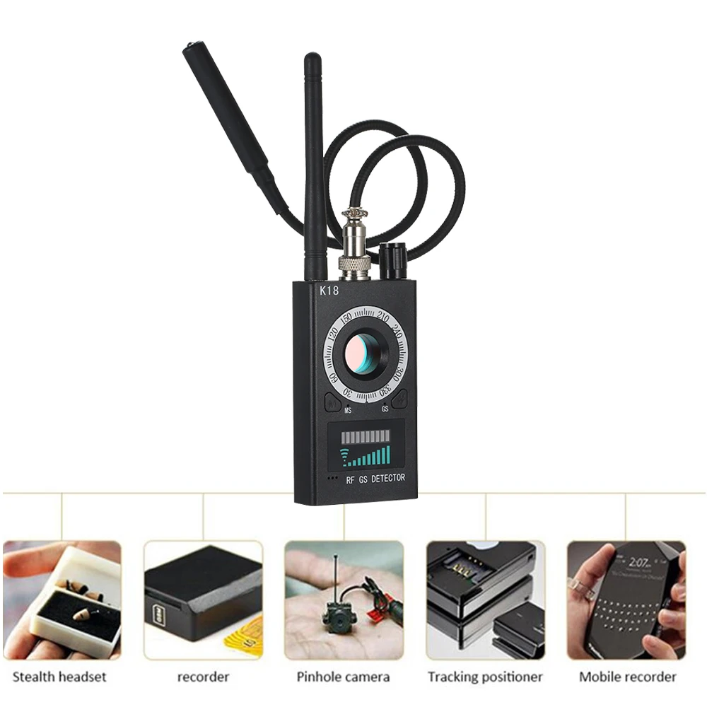 Hot sale K18 Multi-function Anti-spy Detector Camera GSM Audio Bug Finder GPS Signal Lens RF Tracker Detect Wireless Products