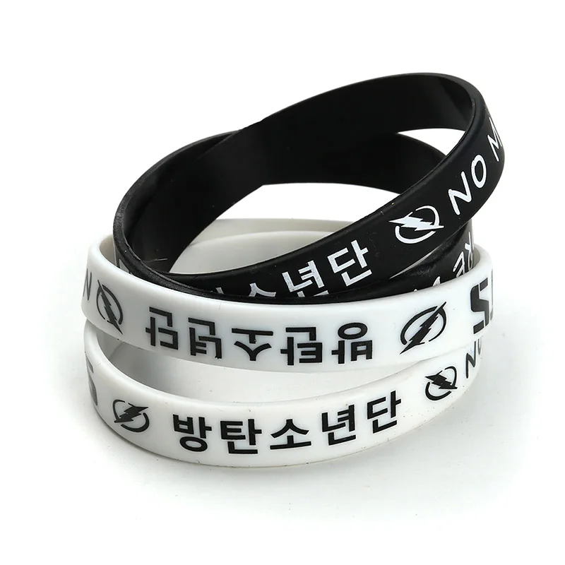 

Black and White NO MORE DREAM K-POP Bangtan boys Bangtan Boys Wristband Silicone Bracelets Friendship Gifts