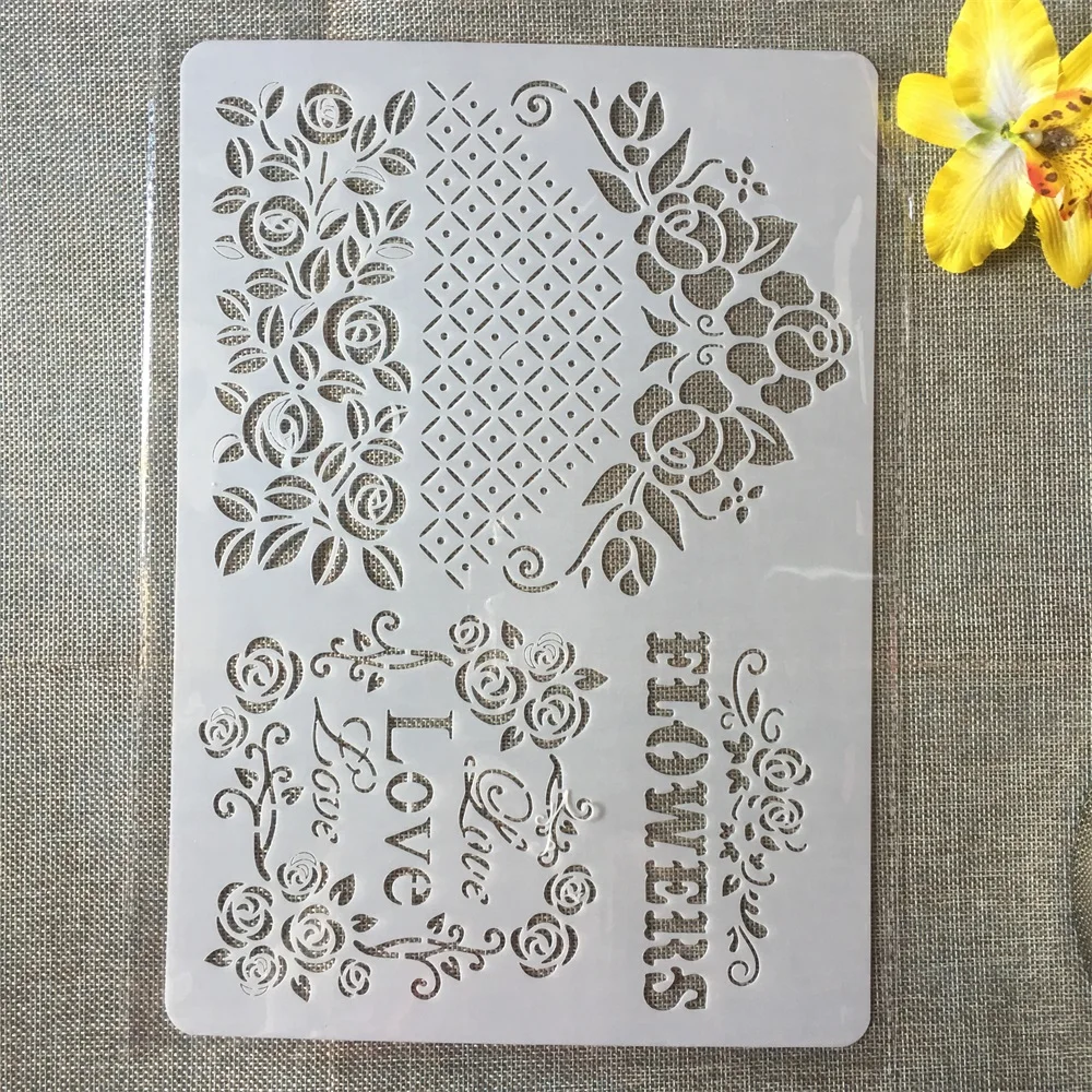 

1Pcs A4 Love Flowers Edge DIY Craft Layering Stencils Painting Scrapbooking Stamping Embossing Album Paper Card Template