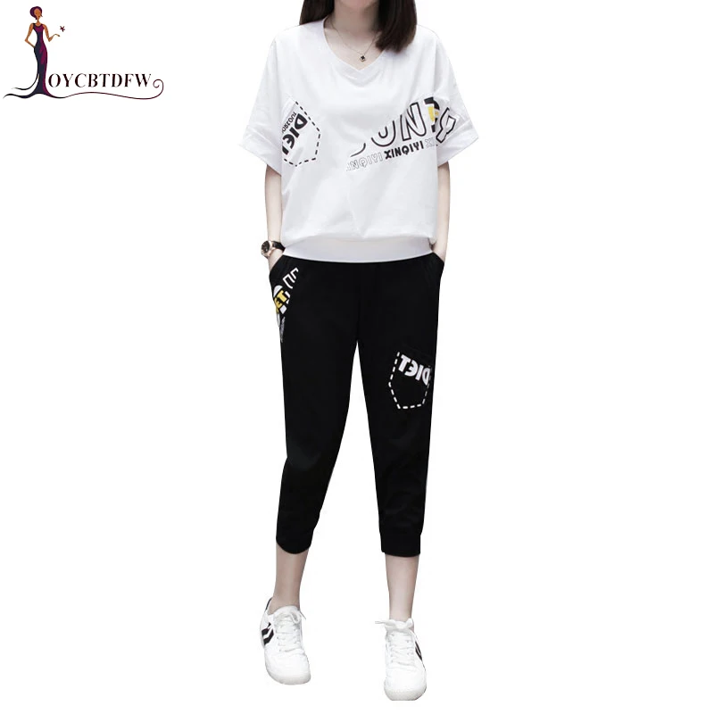 Grote maat L-4XL Vrouwen tweedelige sets 2018 Zomer Nieuwe Mode Losse Casual tweedelige sets Temperament Dame Tops + Broek Sets xy324 Grote maat L-4XL Vrouwen tweedelige sets 2018 Zomer Nieuwe Mode Losse Casual tweedelige sets Temperament Dame Tops + Broek Sets xy324