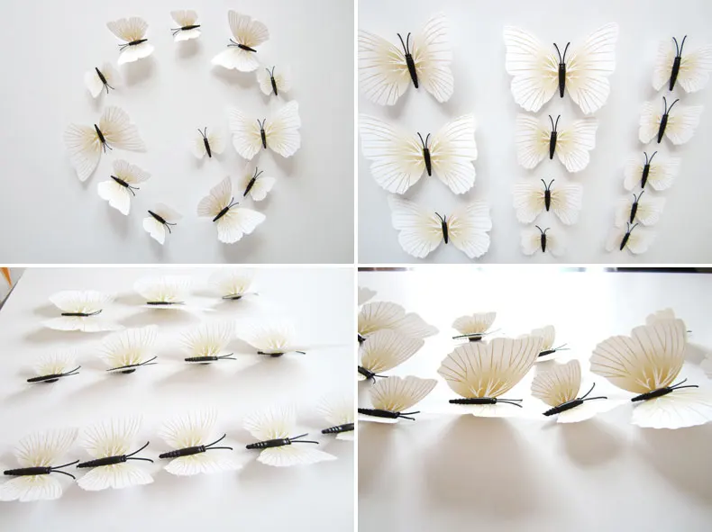 12 قطعة/المجموعة PVC الأبيض فراشة فتاة 3D ملصقات الحائط ديكور المنزل غرفة المعيشة DIy تصميم خلفيات المنزل اكسسوارات الديكور Y106