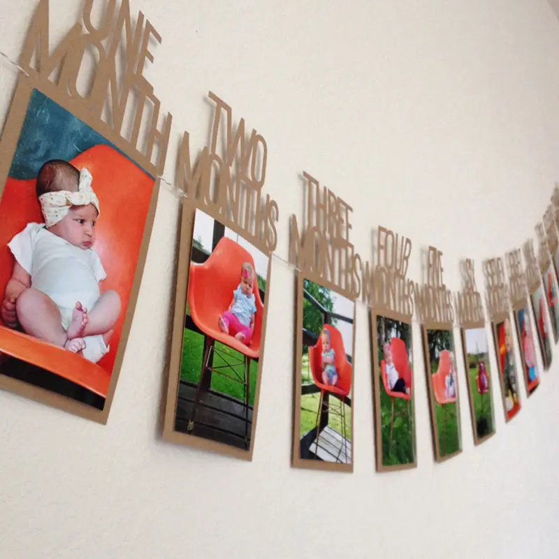 1-й День рождения 12 месяцев гирлянда фото плакат Детский День Рождения Декор младенческой фотографии - Цвет: Коричневый