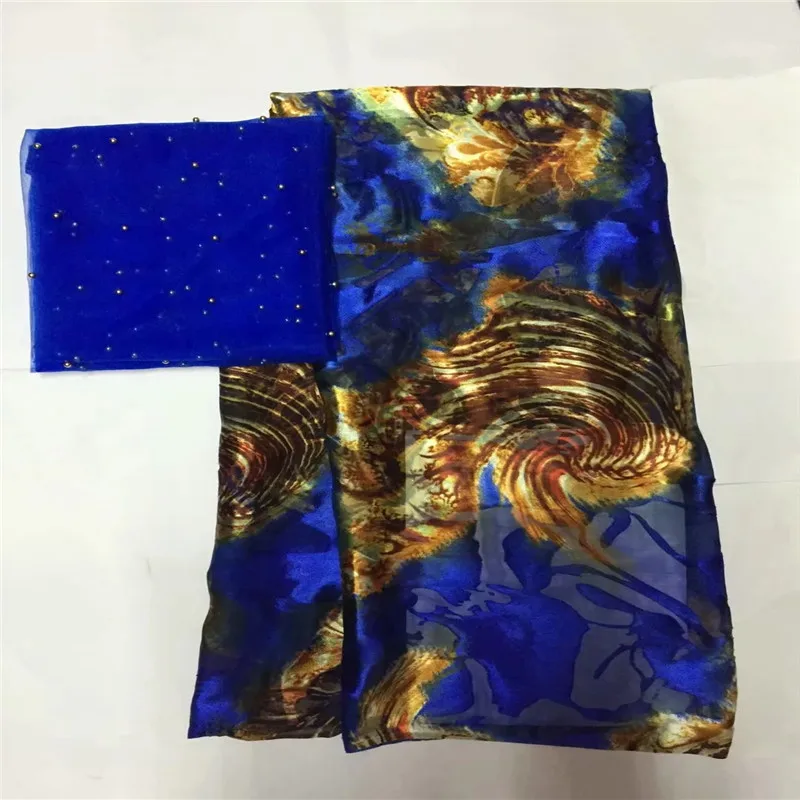 High quality silk fabric for lady dress embroidered george silk fabric African metallic silk fabric 114cm/8mm 5 yards lxe111583