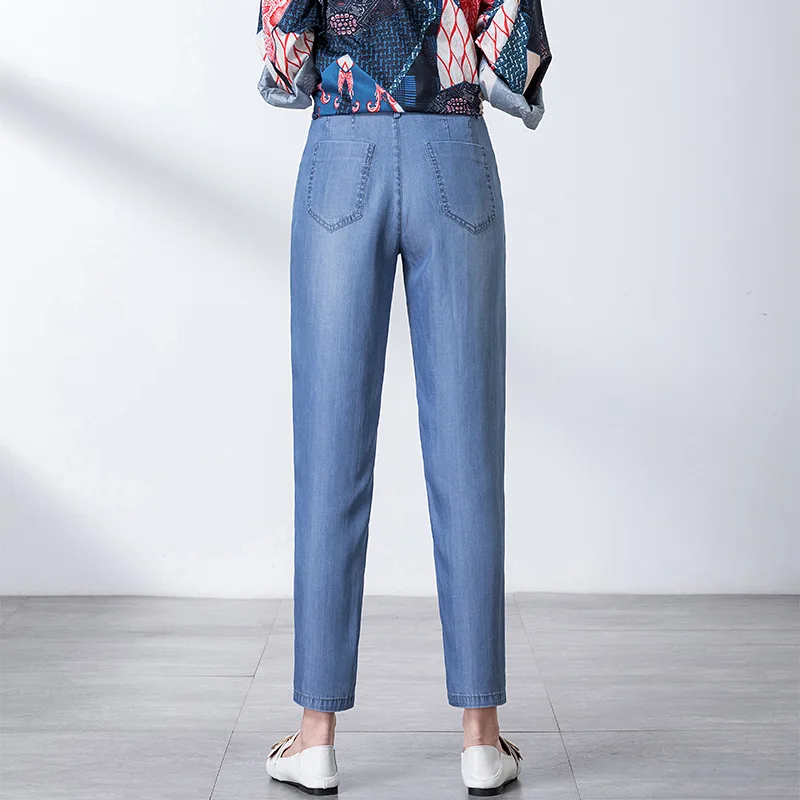 Female Summer Jeans Ice Silk Tencel Thin Ankle Length Jeans Female Haroun Pants Zipper Feet Stretch Jeans Brand Plus Big Size Female Summer Jeans Ice Silk Tencel Thin Ankle Length Jeans Female Haroun Pants Zipper Feet Stretch Jeans Brand Plus Big Size