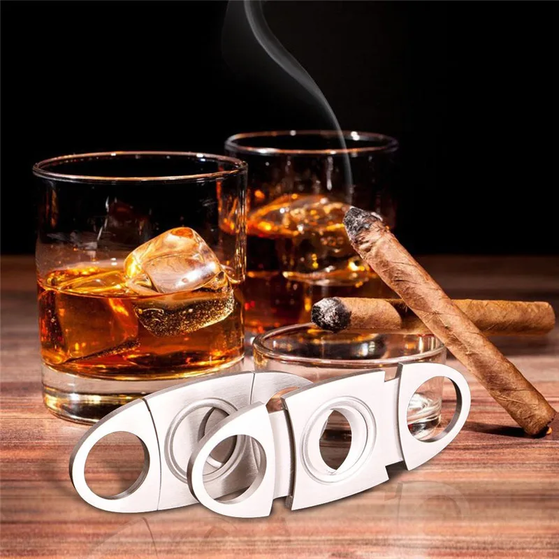 Pocket Cigar Cutter Stainless Steel Double Blade Knife Guillotine Scissors for Most Size of Cigars Smoking Accessories (1)