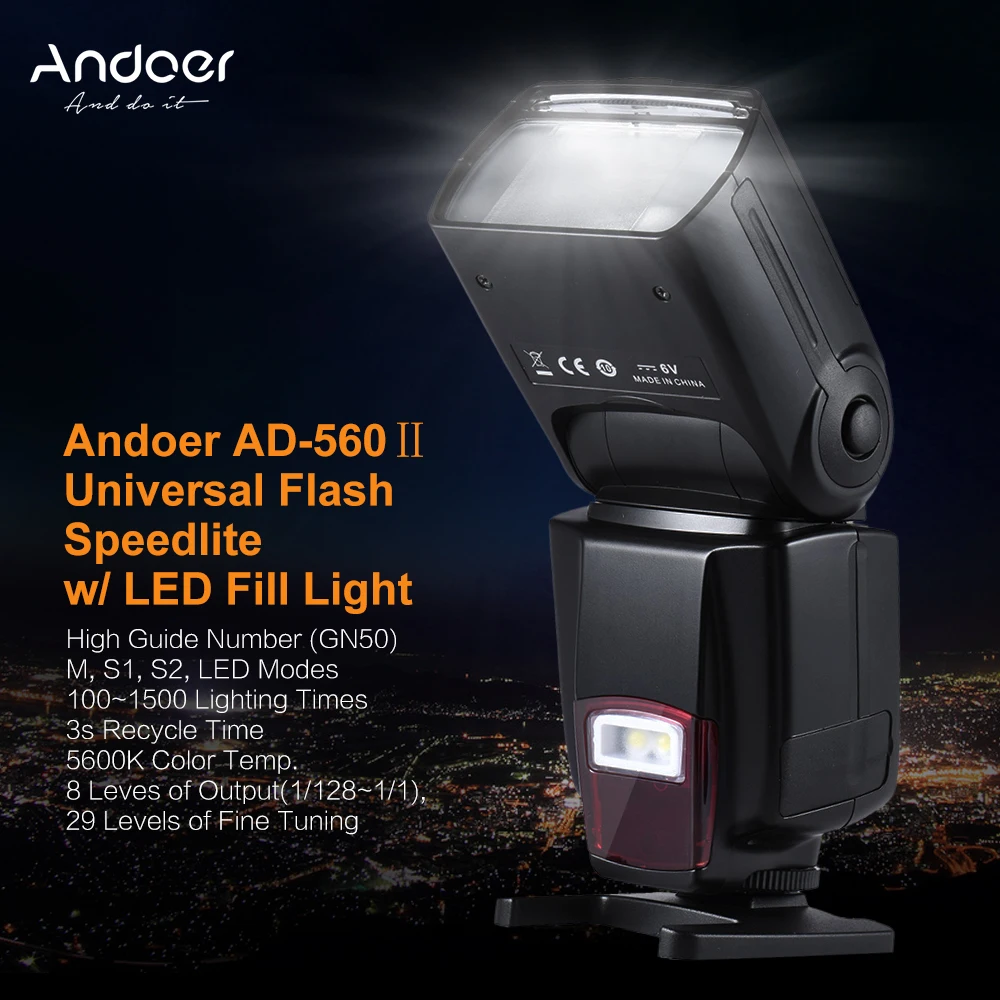 Andoer AD-560 II универсальная вспышка Speedlite Speedlight w/беспроводной триггер вспышки для Canon Nikon Olympus Pentax DSLR камеры вспышки