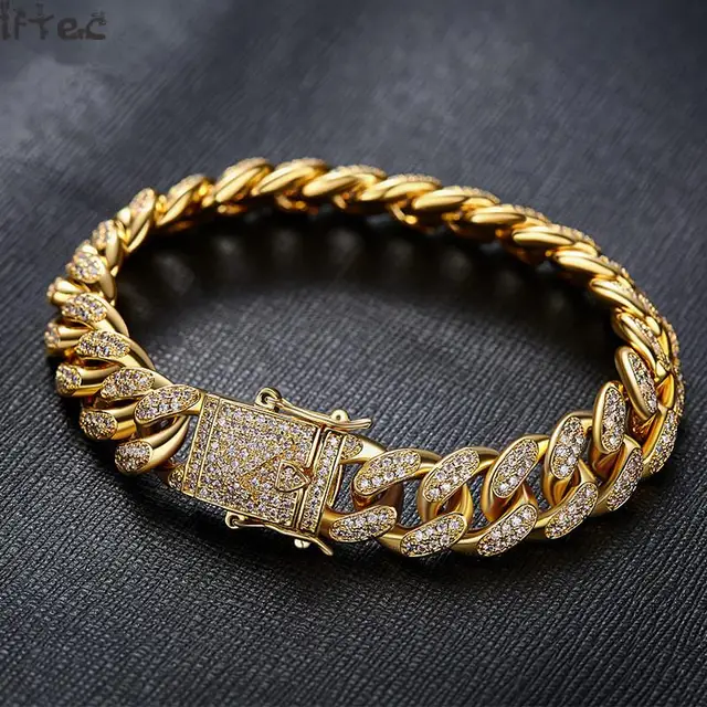 Luxury Mens Bracelet Yellow White Gold Color Micro Pave Full Cz Luxury Mens Bracelet Yellow White Gold Color Micro Pave Full Cz Zirconia Hip Hop