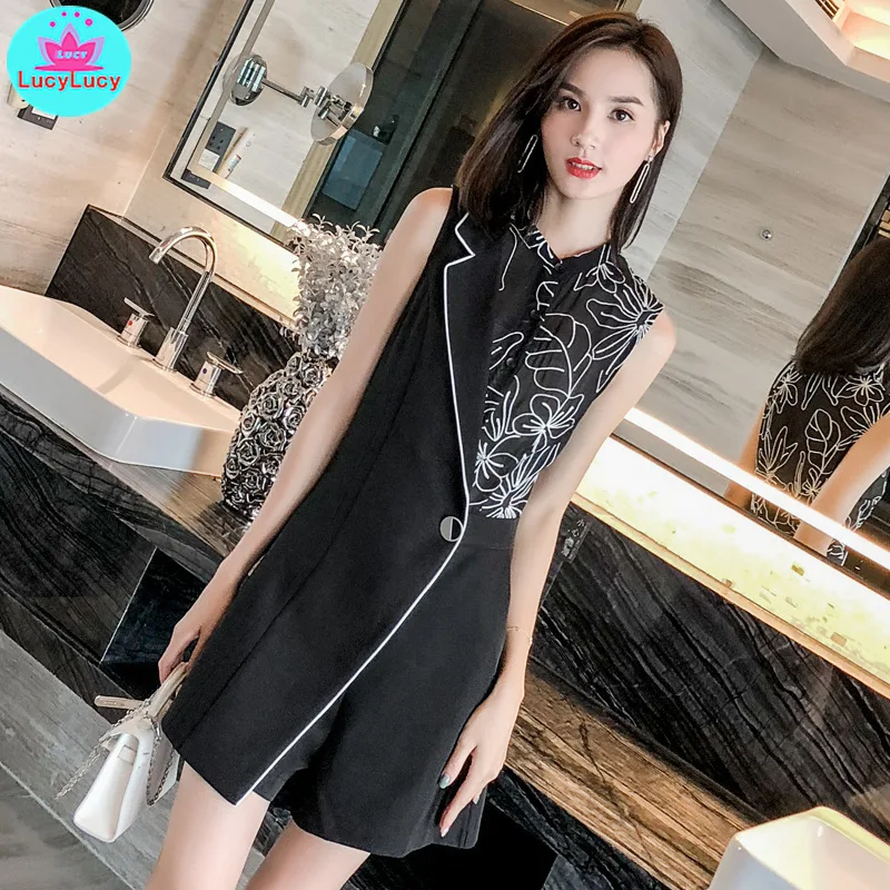 

Europe and the United States 2019 summer new fashion temperament goddess Slim unilateral embroidery asymmetric jumpsuit
