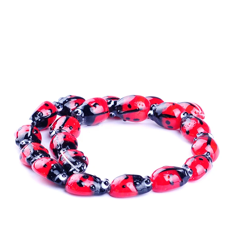 

19pcs/string red black 10*15mm ladybug shape pattern glazed glass lampwork beads for bracelet necklace DIY jewelry making