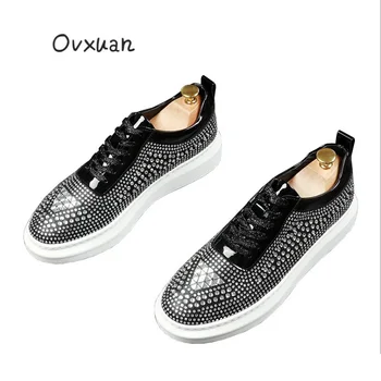 

2019 Rhinestone Diamond Flat Platform Party Men Dress Shoes Casual Shoes Hip Hop Trainers Sneakers Fashion Runway Leisure Shoes