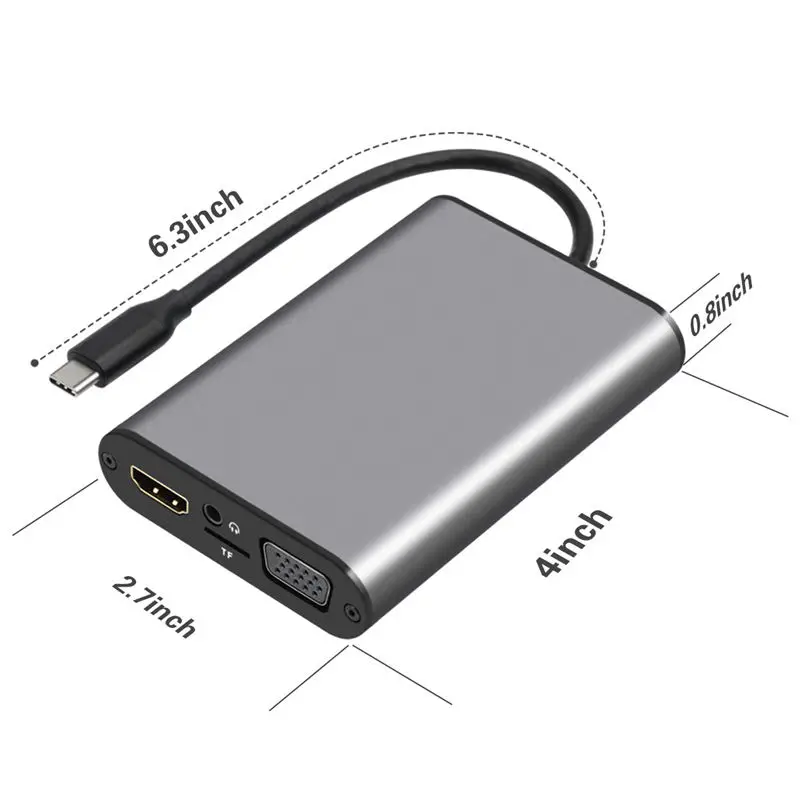 Usb-C концентратор адаптер с Hdmi 4 K 30 Гц, Vga, аудио разъем, Ethernet Rj45, Usb 3,0, Tf слот для карт, type-C Pd порт для Macbook Pro