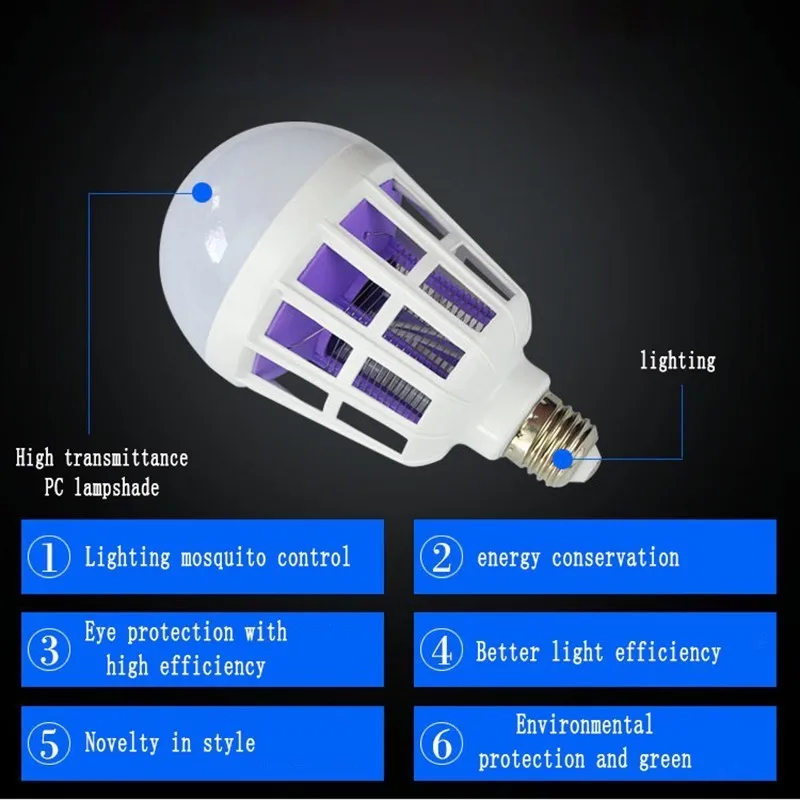 220V 15W E27 LED Bulb With Mosquito Killer Lamp Odorless Electric Fly Bug Insect Zapper Killer Trap 2 in 1 Lamp Night lamps