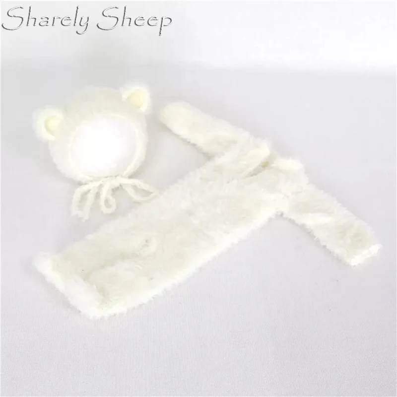 Handmade Newborn Onesie Sitter Photography Props Cartoon Animal Rompers Baby Boy Photo Shoot Posing Bear Hat+Footed Overall bebe