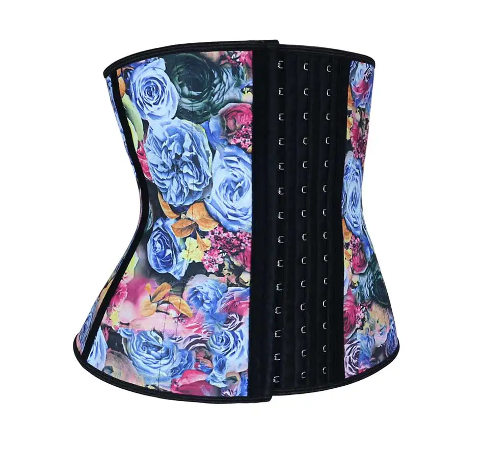 NB1403 01 Atbuty Steel Boned Waist Trainers Rose Printing Waist Corsets Latex Slimmer Hooks Closure Body Control for Postpartum Women (8)