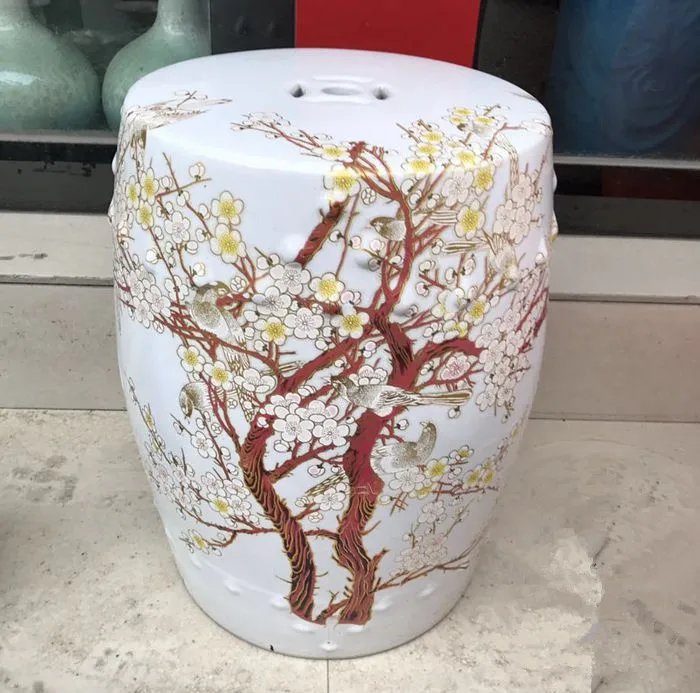 Plum blossom Garden porcelain stool Jingdezhen drum toilet shower stool bathroom stool for dressing table chinese ceramic stool (2)