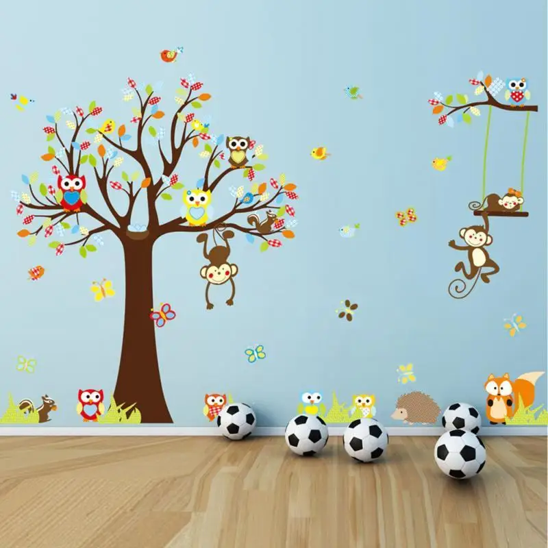 2016 Cute Monkeys Playing On Trees Wall Stickers ForKids Rooms