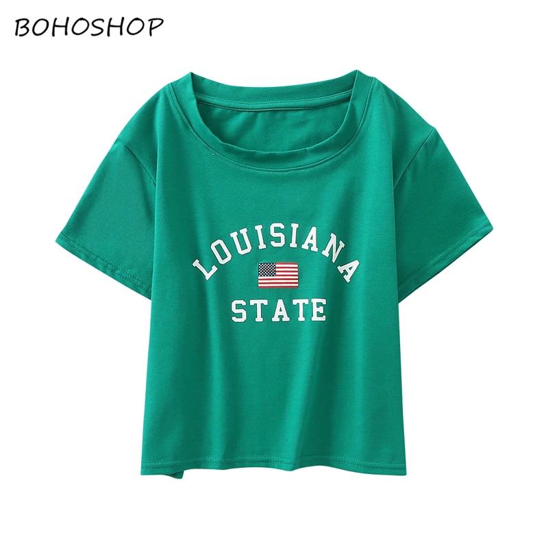 

Harajuku vintage fashion Women american flag print slim fit T-shirt punk Crop top cotton Elasticity dance bts t shirt female