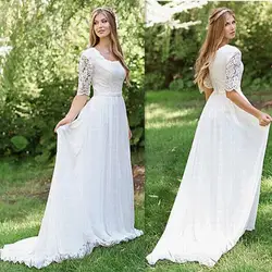 Дешевые пляжные Vestido De Noiva Свадебные, с рукавами до локтя платья для женщин 2019 Весна кружевное свадебное платье халат де mariée