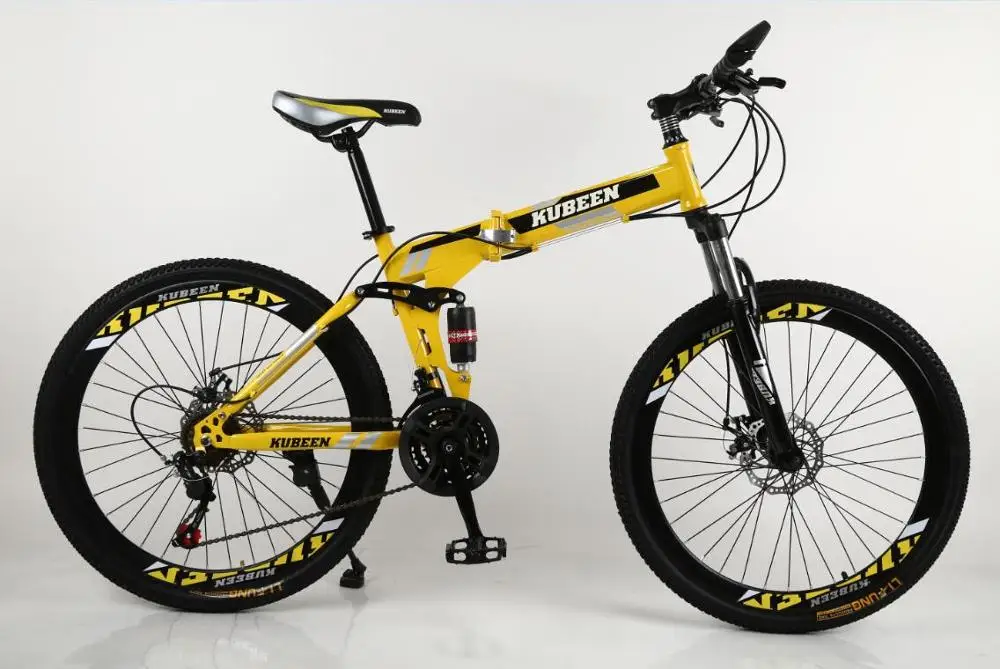 KUBEEN 26 дюймов складной горный велосипед 21 скорость двойной демпфирующий велосипед двойные дисковые тормоза горный велосипед - Цвет: yellow 400c