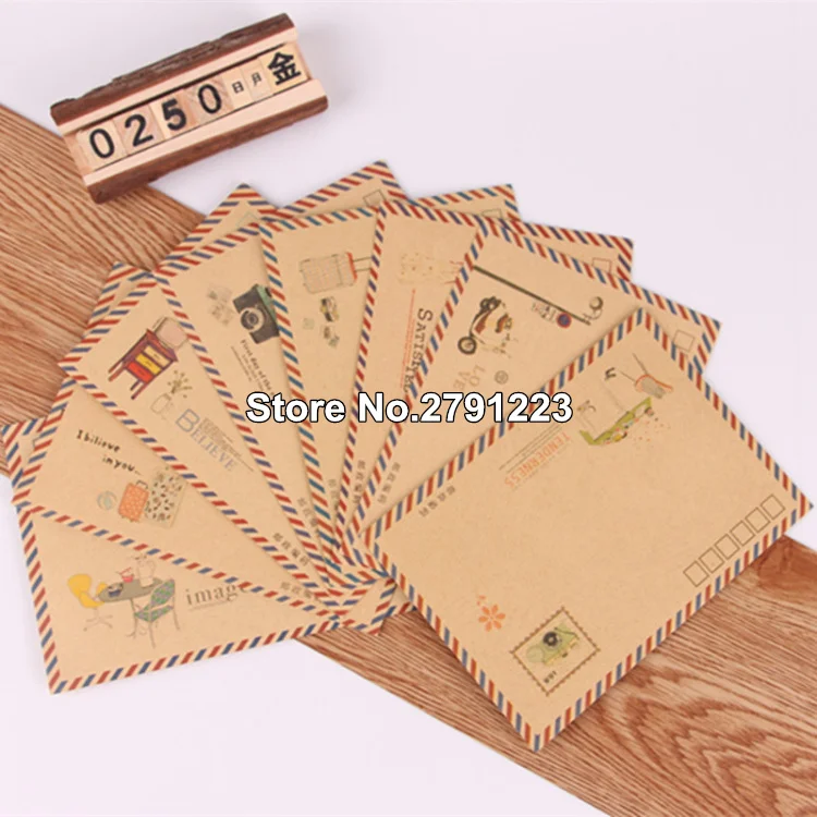 

10pcs/Lot New Vintage Fashion Hot Creative Beautiful Simple Retro Design Coffee kraft Air Mail Envelope Postcard Letter Paper