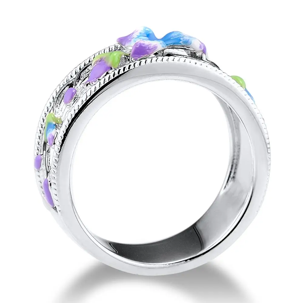 SANTUZZA серебряное кольцо для женщин, 925 пробы, серебро, нежный цветок, белый кубический цирконий, вечерние ювелирные изделия, ручная работа, эмаль