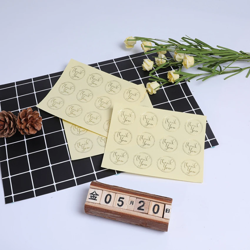 

120pcs/lot Transparent Round Bronzing Thank you Multi-function Adhesive Kraft Seal Label Sticker DIY For Gift Cake Baking