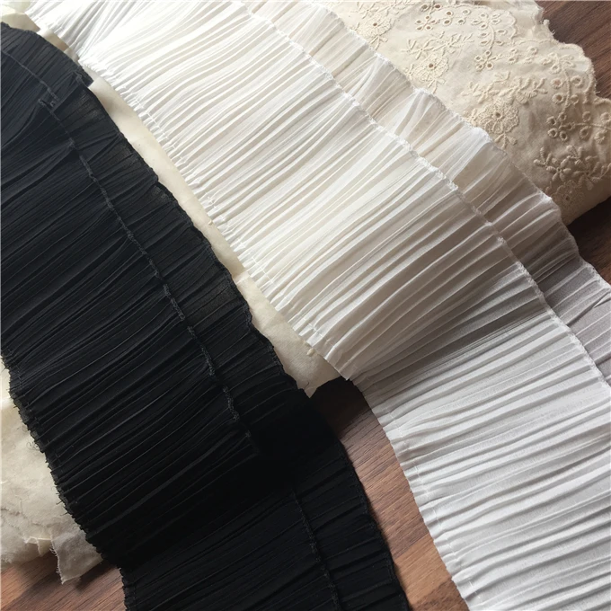 

5yards/lot Single Fold Organ Plait Black And White Chiffon Ruffle Lace Trim DIY Garment Skirt Hem Accessories Fabric-Time