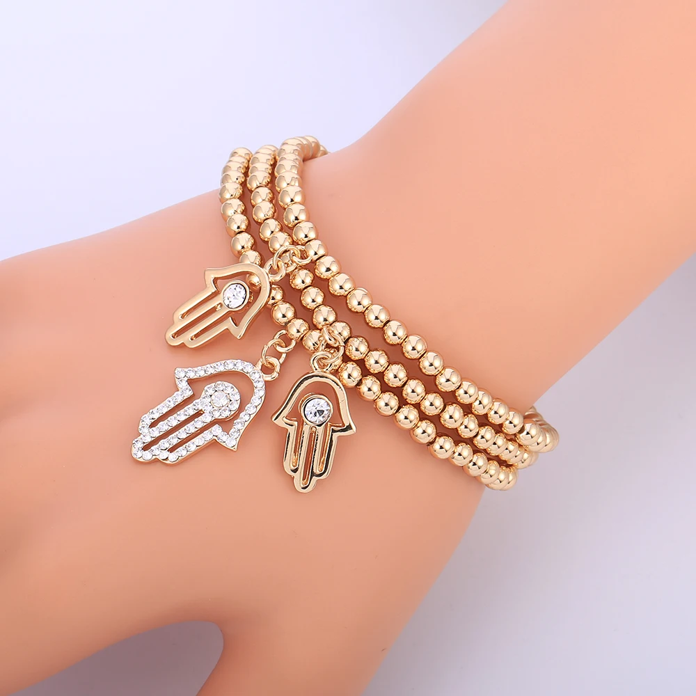 

Gold Evil Eye Bracelet Turkish CZ Crystal Small Charm Hand Of Hamsa Bracelets For Women Elastic Chain Fashion Bead Jewelry Gifts