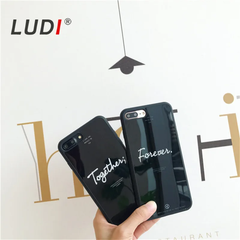 Чехол LUDI Together &amp Forever для iPhone 7 8plus мягкий ТПУ хипстерский черный зеркальный чехол