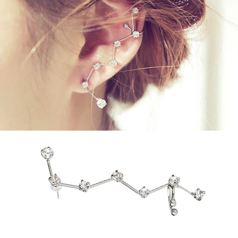 Unique High Quality Silvery Korean Crystal Left Ear Earring 1PC Allergy