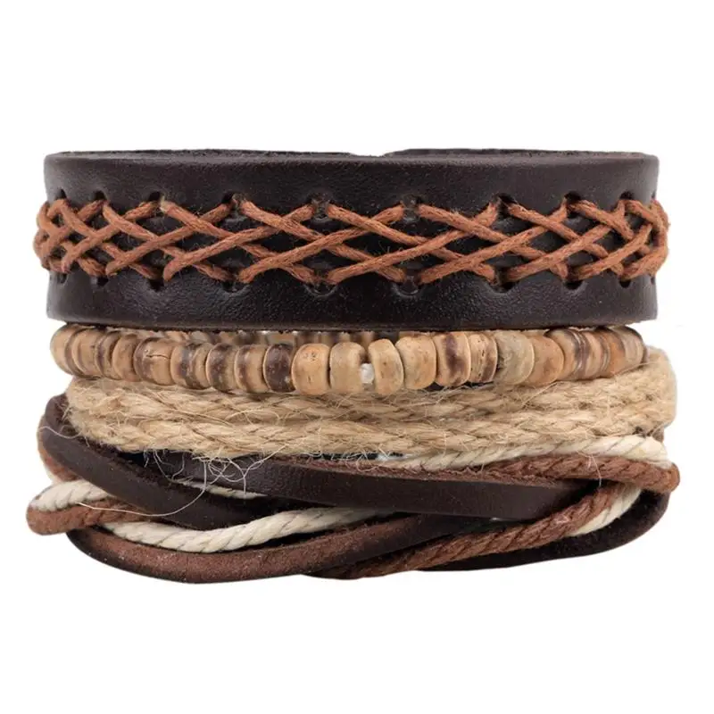 

2018 New Men Bracelet Handmade Adjustable Multilayer Woven Leather Rope Bracelet Men Bohemian Vintage Charm Bracelets