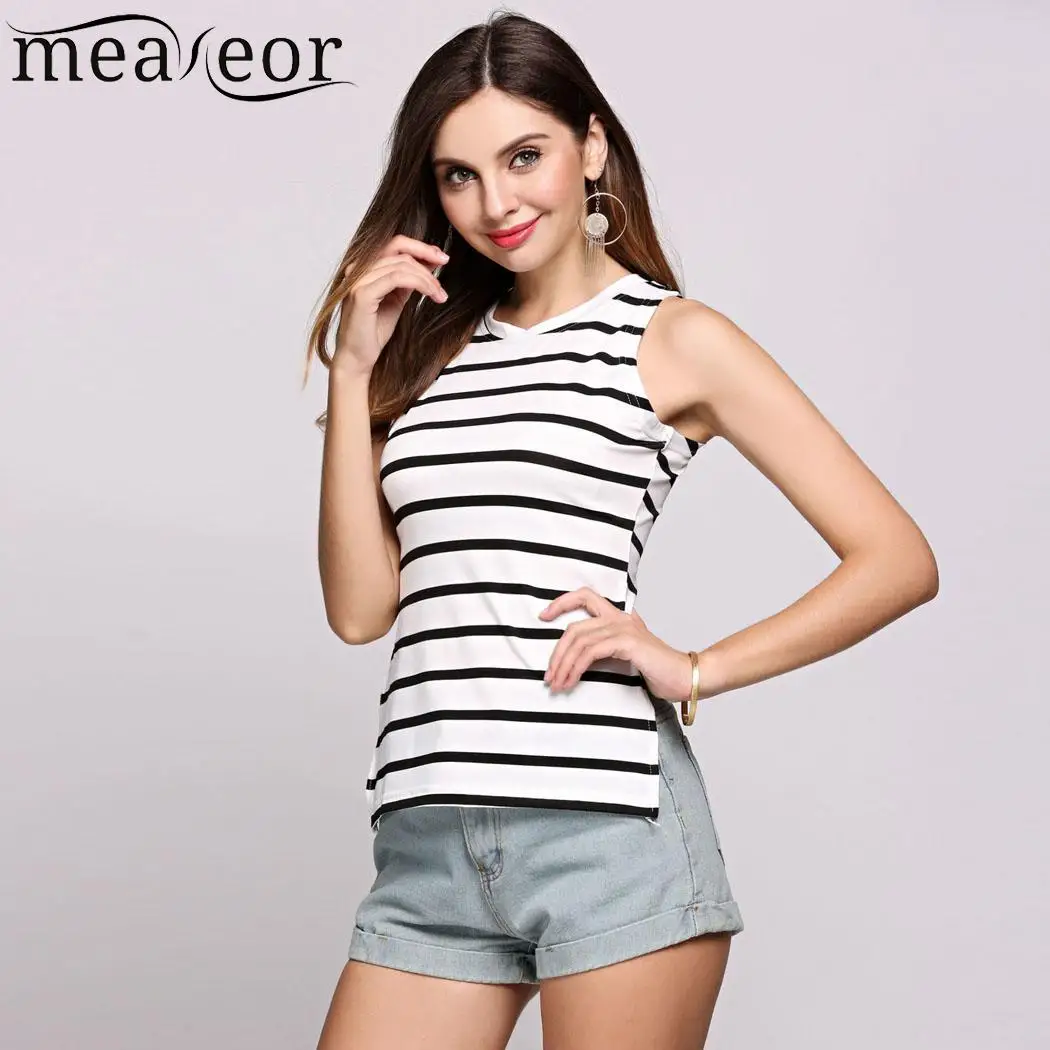 Tank Low Hem Spaghetti Strap Stripes Sleeveless Topsin Tank Tops from