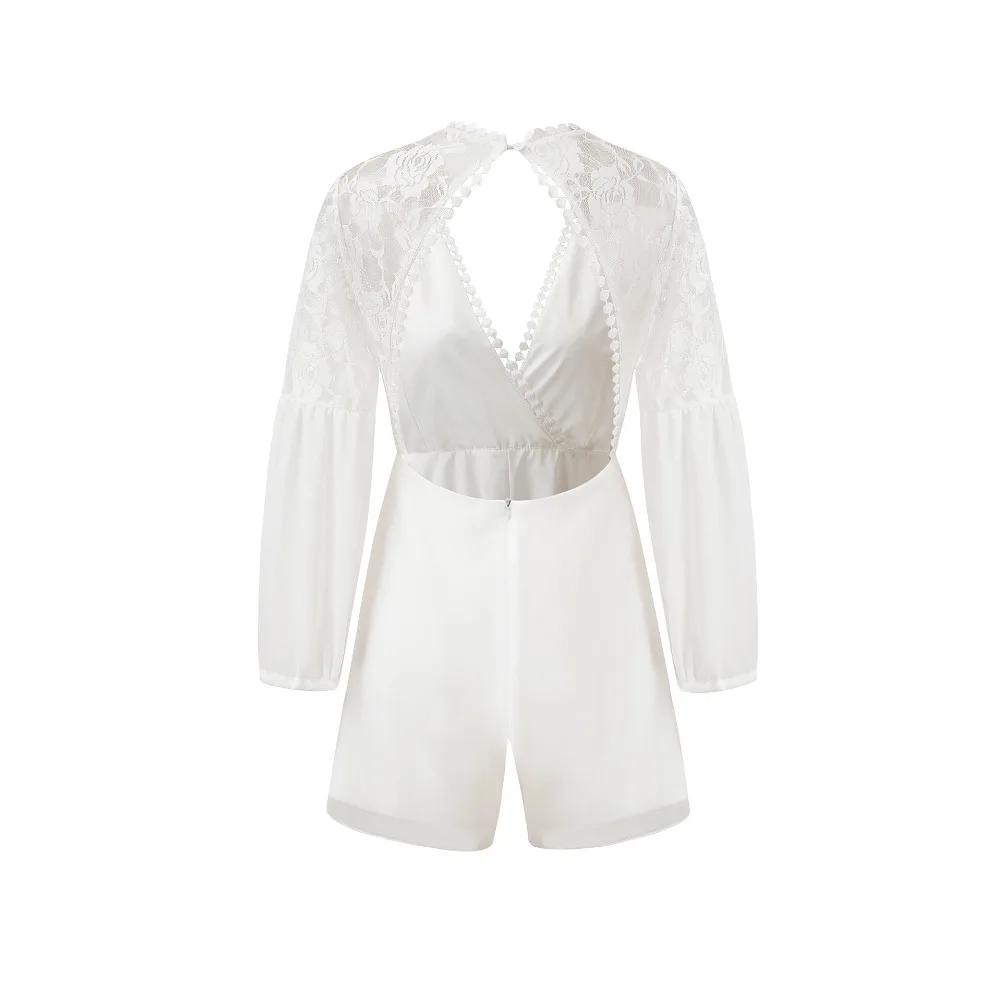 Summer Women Jumpsuit Lantern Sleeve Lace V-neck Halter Ruffle High Waist Stitching Chiffon Playsuits Completi Pantaloni Elegant Summer Women Jumpsuit Lantern Sleeve Lace V-neck Halter Ruffle High Waist Stitching Chiffon Playsuits Completi Pantaloni Elegant
