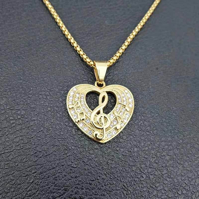 В стиле хип хоп Стразы Bling золотого цвета из нержавеющей стали музыкальная нота